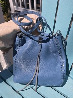 Rebecca Minkoff Blue Pebbled Leather Studded Shoulder Bag